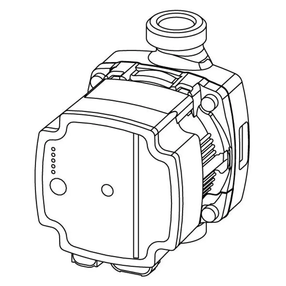 Pumpe von Uponor mit quadratischem Gehäuse und verschiedenen Anschlussstellen, geeignet für Heizungs- oder Kühlsysteme.